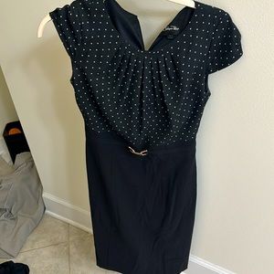 Black and white polka dot fitted dress